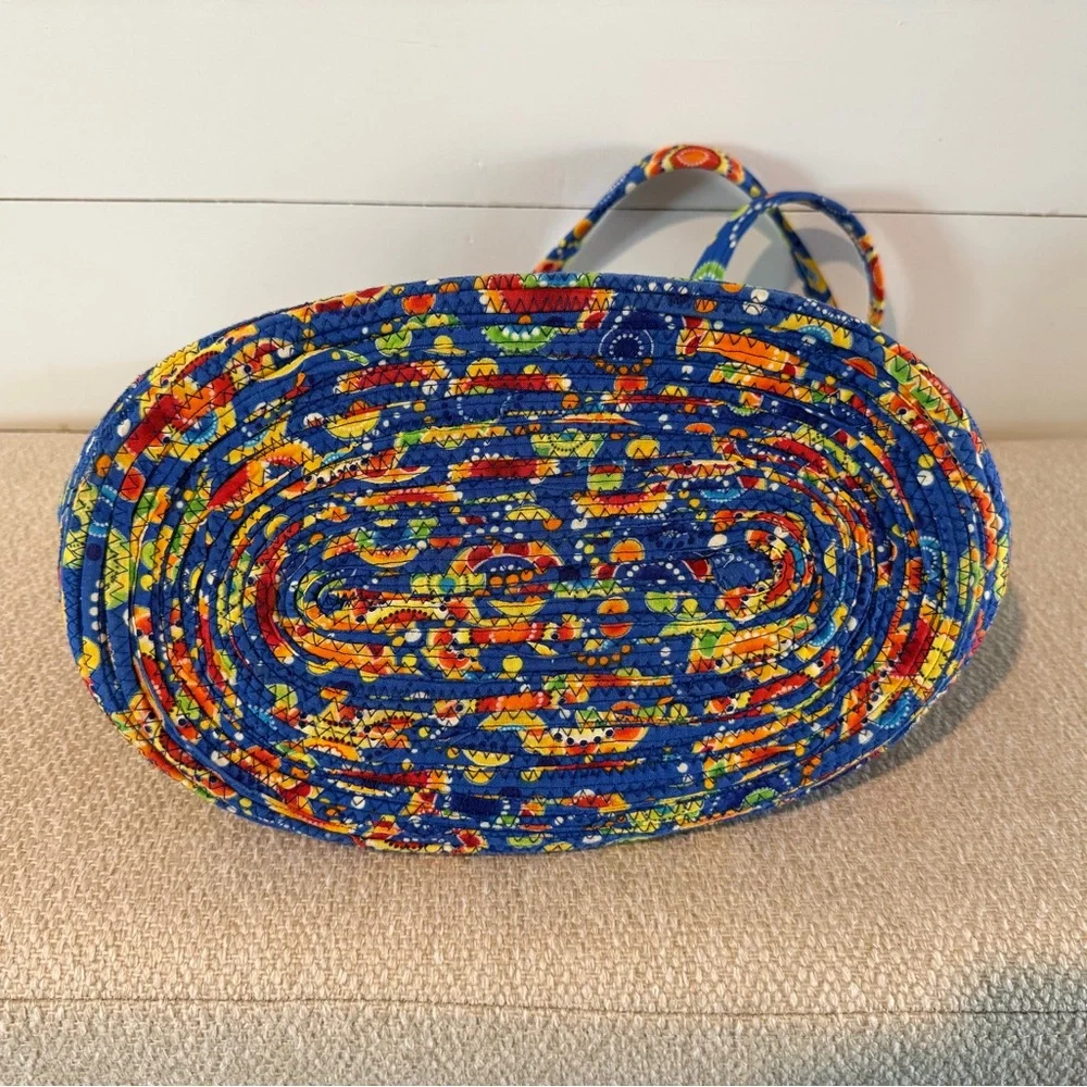 Handmade Coiled Rope Tote Bag - Bright Multicolored Fabric - Picture 4 of 9